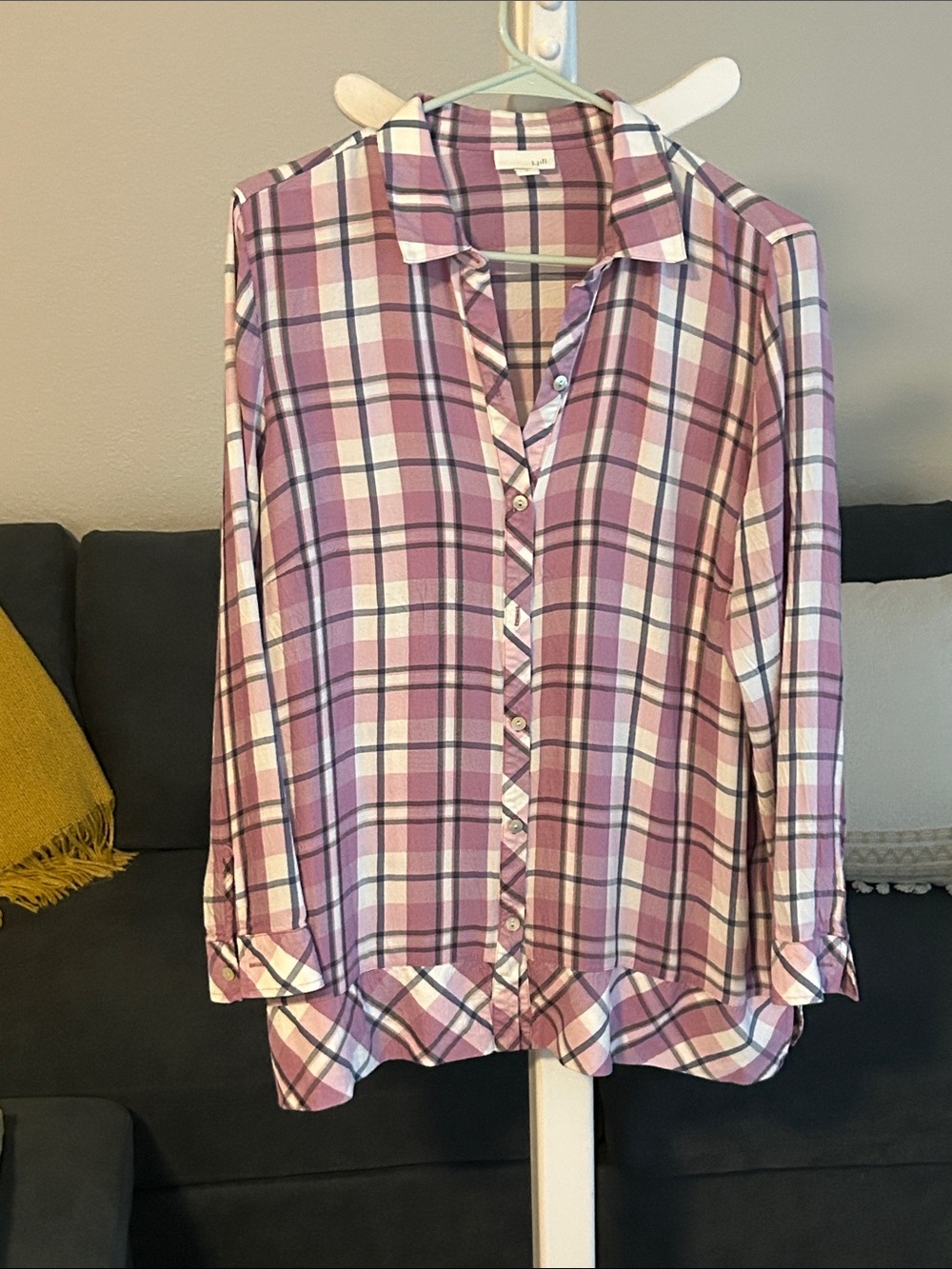 J. Jill Pink and White Plaid Button-Up Shirt